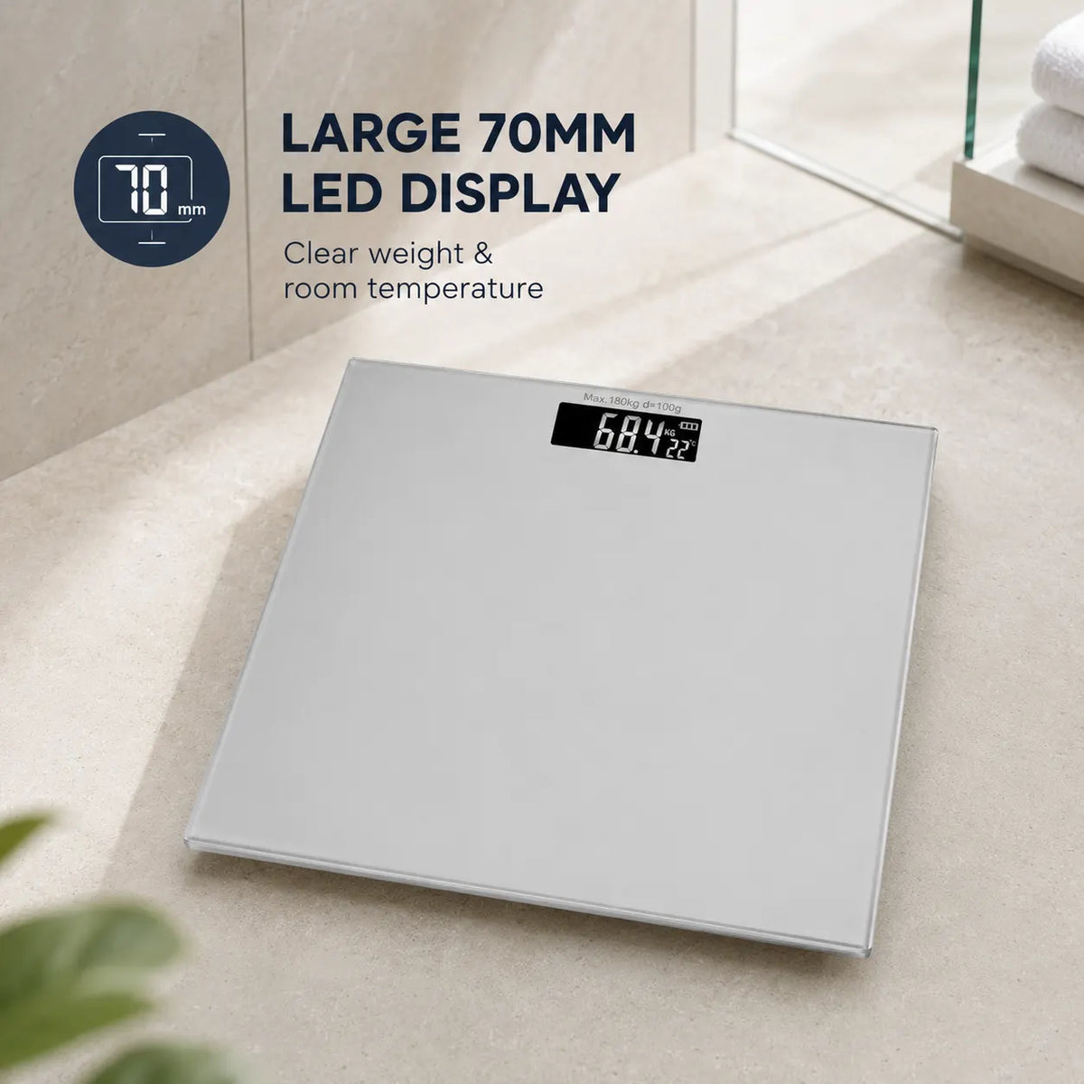 Aumerage Digital Glass Bathroom Scale 180kg Tempered Glass LED Display kg/lb Weight Scale26 x 26 x 2.5cm - Image 9