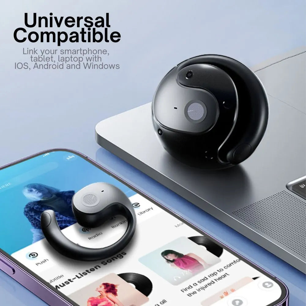 Open Ear Wireless Headphones Earphones Bluetooth 5.4 On Ear Sport Gym Earbuds-Black - Image 2