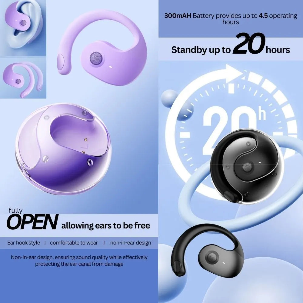 Open Ear Wireless Headphones Earphones Bluetooth 5.4 On Ear Sport Gym Earbuds-Purple - Image 5