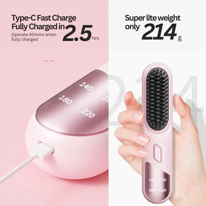 Cordless Hair Straightener Brush Portable Mini Ionic Straightening Comb 4000mAh-Black - Image 3
