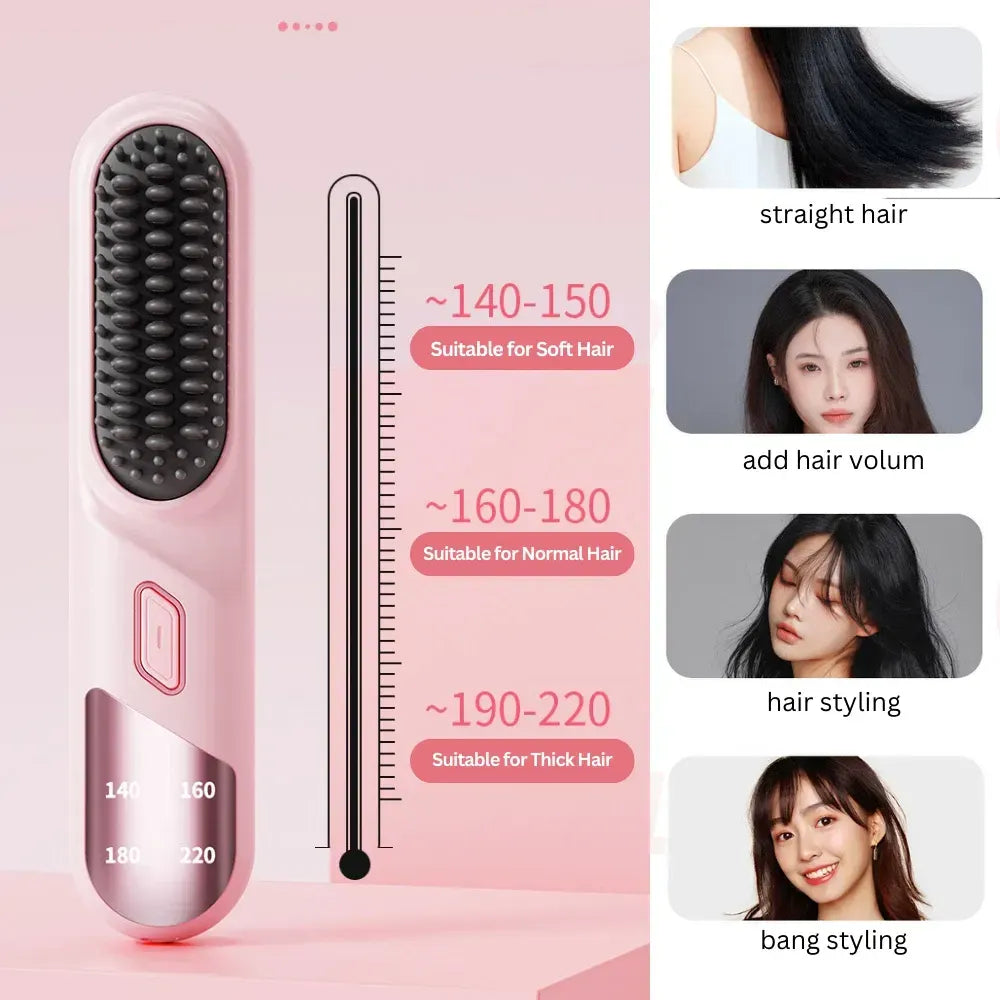 Cordless Hair Straightener Brush Portable Mini Ionic Straightening Comb 4000mAh-Black - Image 4