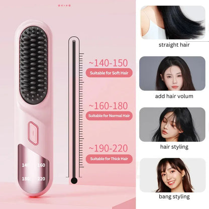 Cordless Hair Straightener Brush Portable Mini Ionic Straightening Comb 4000mAh-Black - Image 4