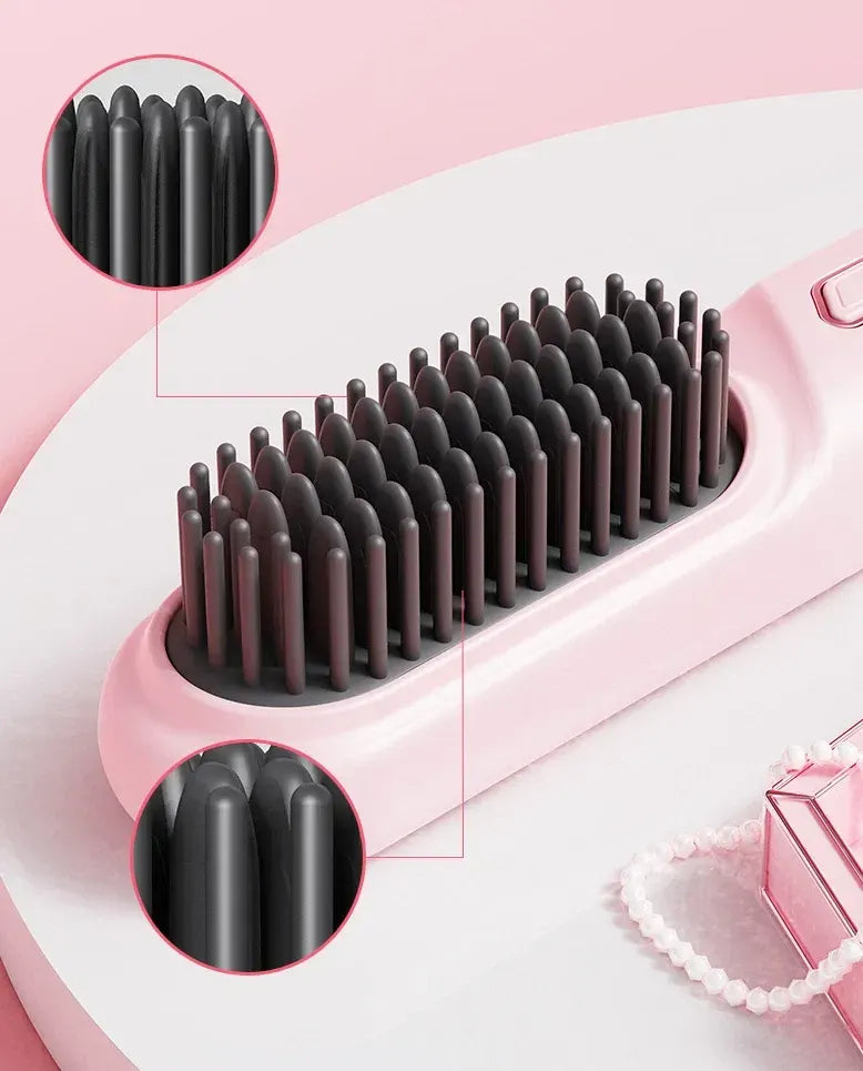Cordless Hair Straightener Brush Portable Mini Ionic Straightening Comb 4000mAh-Black - Image 5