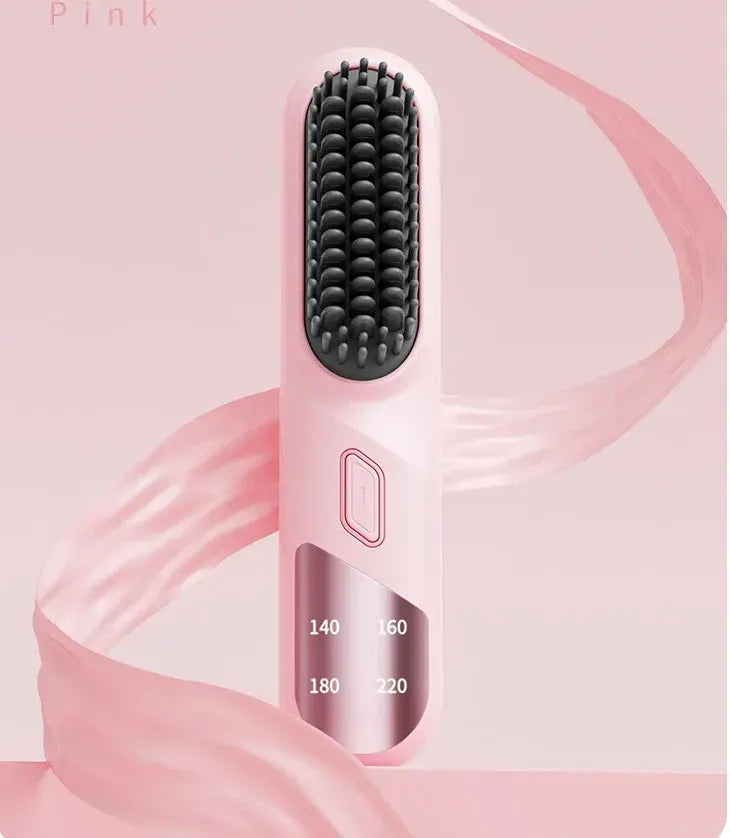 Cordless Hair Straightener Brush Portable Mini Ionic Straightening Comb 4000mAh-Pink - Image 2