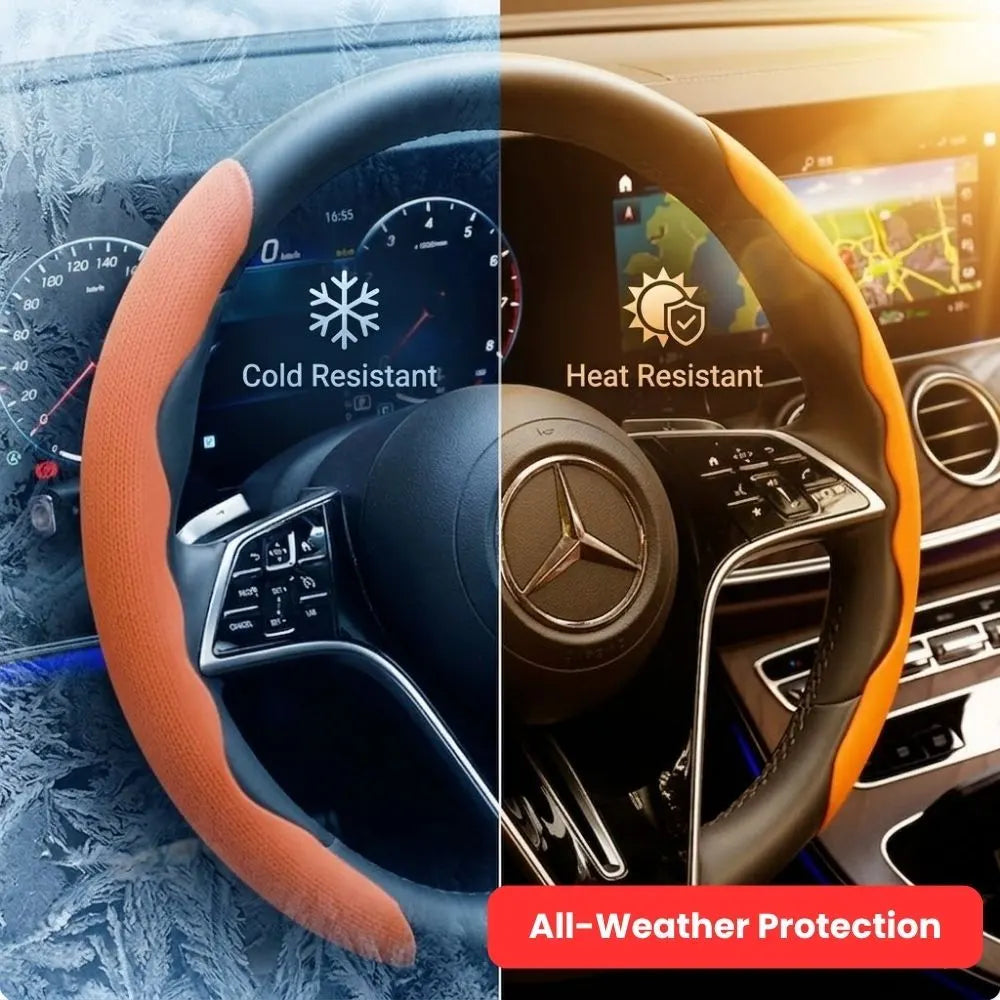 2Pcs Soft Breathable Anti-Slip Faux Leather Steering Wheel Protector Car Cover- Orange - Image 6
