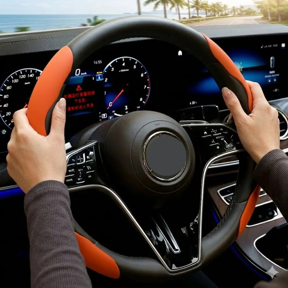 2Pcs Soft Breathable Anti-Slip Faux Leather Steering Wheel Protector Car Cover- Orange - Image 7