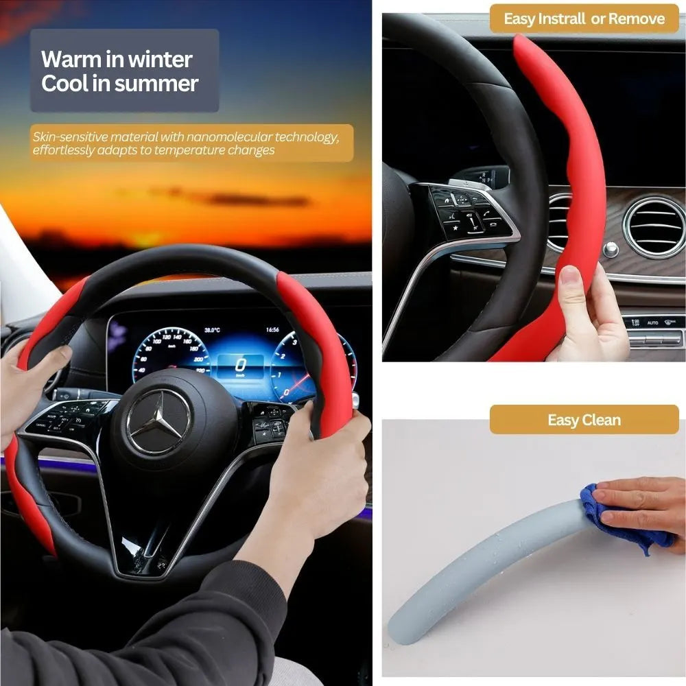 2Pcs Soft Breathable Anti-Slip Faux Leather Steering Wheel Protector Car Cover- Red - Image 2