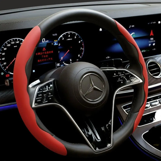 2Pcs Soft Breathable Anti-Slip Faux Leather Steering Wheel Protector Car Cover- Red - Image 5