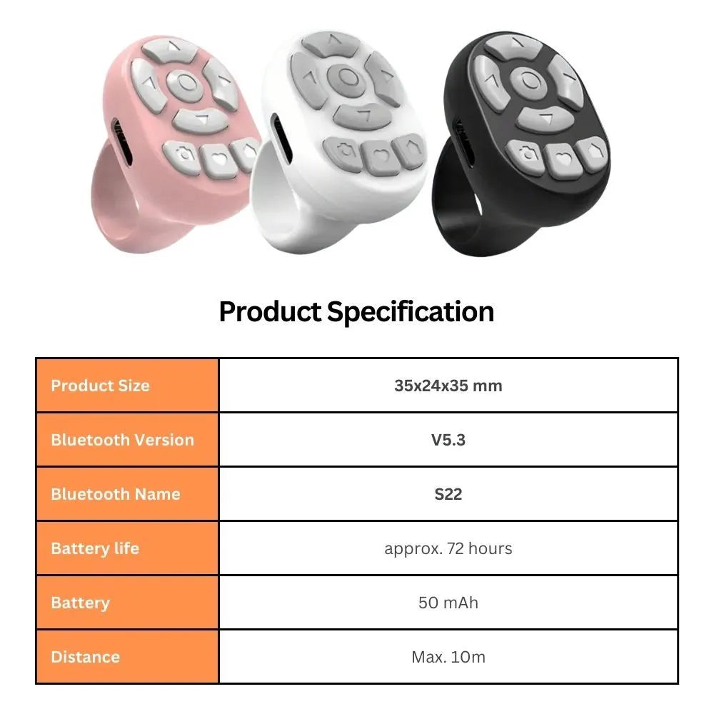 Scrolling Ring Remote Page Turner Wireless Finger Scroller Camera Video Record-White - Image 5