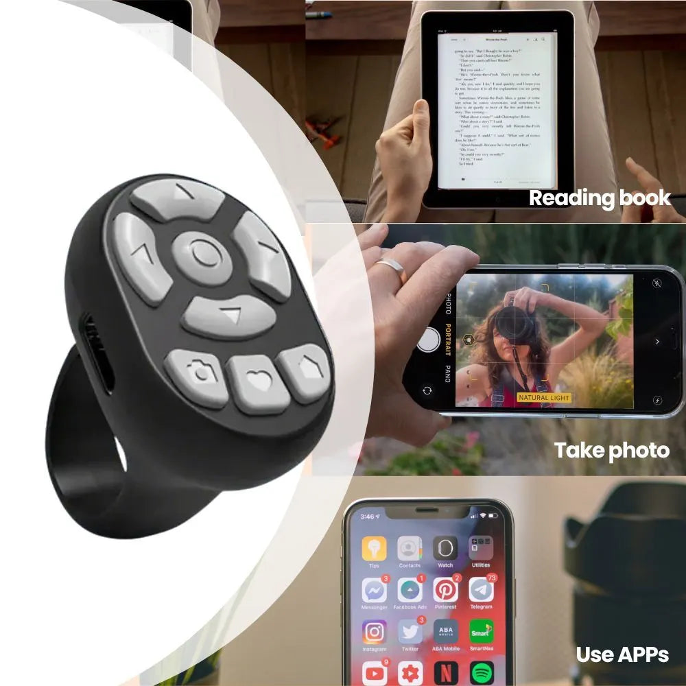 Scrolling Ring Remote Page Turner Wireless Finger Scroller Camera Video Record-White - Image 7