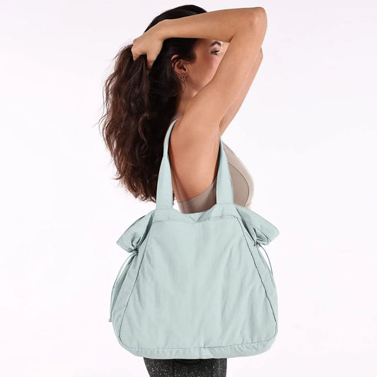 Lightweight Nylon Shopper Tote Bag 18L Side-Cinch Shoulder Bag - Black - Image 4