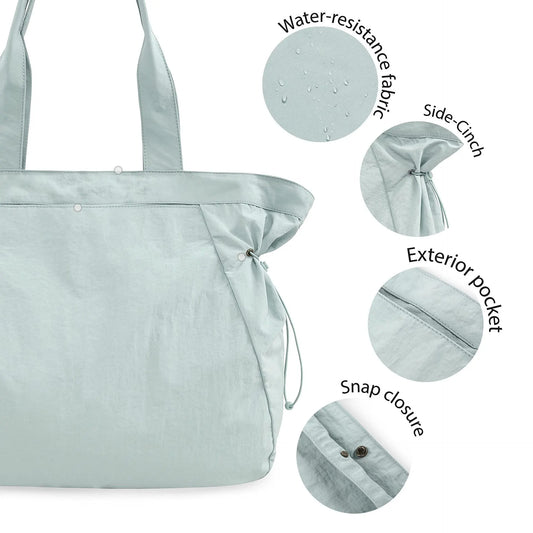Lightweight Nylon Shopper Tote Bag 18L Side-Cinch Shoulder Bag - Mint - Image 4