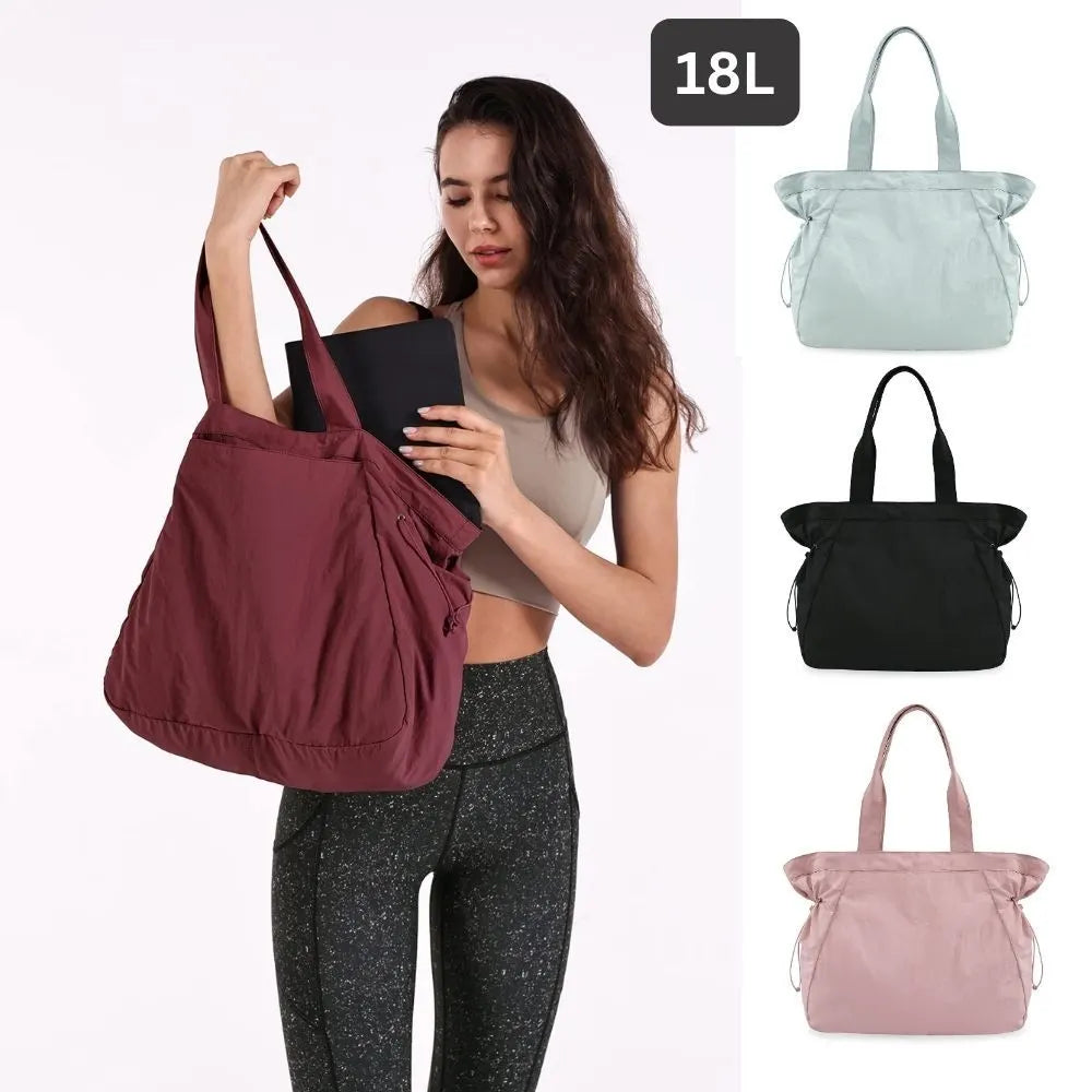 Lightweight Nylon Shopper Tote Bag 18L Side-Cinch Shoulder Bag - PINK - Image 2