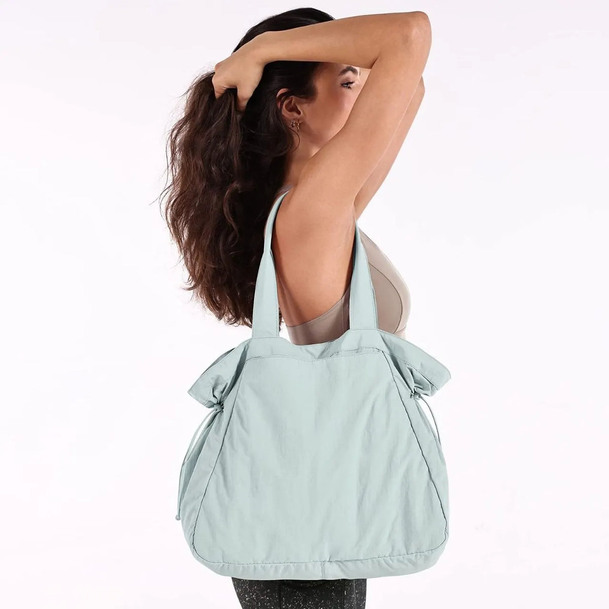 Lightweight Nylon Shopper Tote Bag 18L Side-Cinch Shoulder Bag - PINK - Image 5