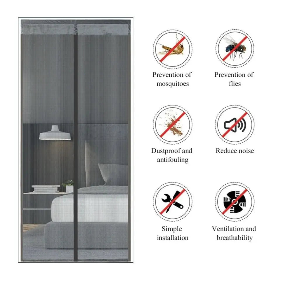 Extra Durable Magnetic Fly Screen Door Anti Mosquito Screen Mesh Curtain Grey-150x240cm - Image 2