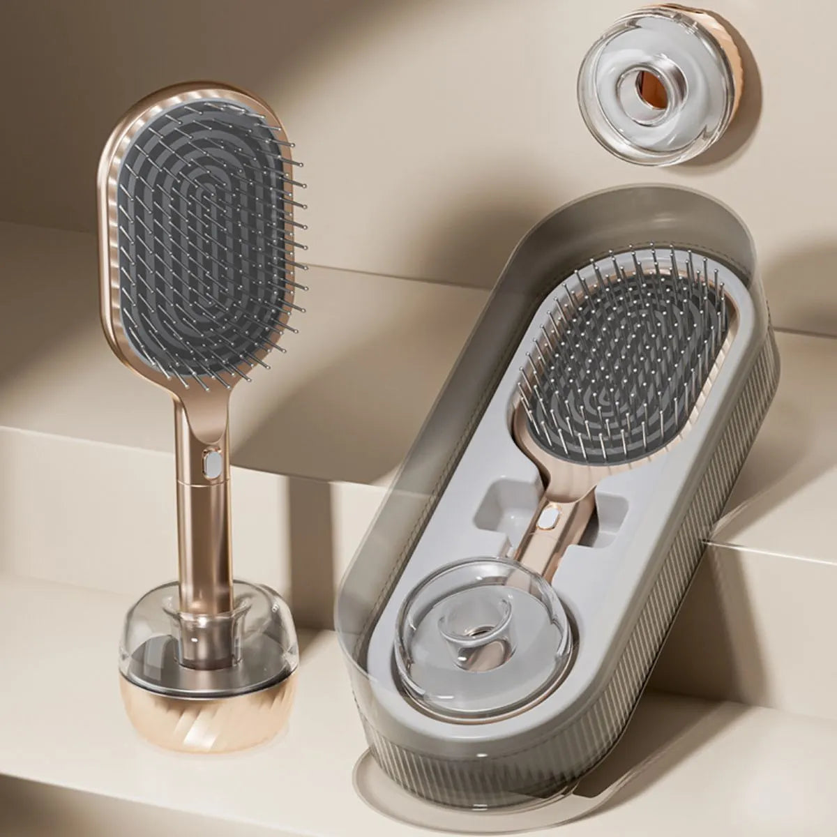Air Cushion Massage Hair Brush Set with Wall Mount Holder Base - Golden - Image 2