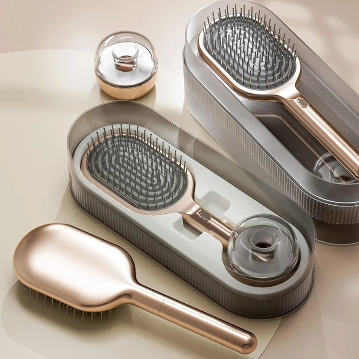 Air Cushion Massage Hair Brush Set with Wall Mount Holder Base - Golden - Image 3
