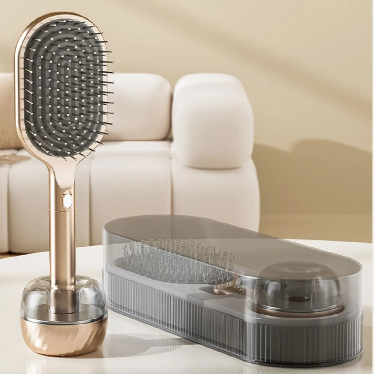 Air Cushion Massage Hair Brush Set with Wall Mount Holder Base - Golden - Image 4