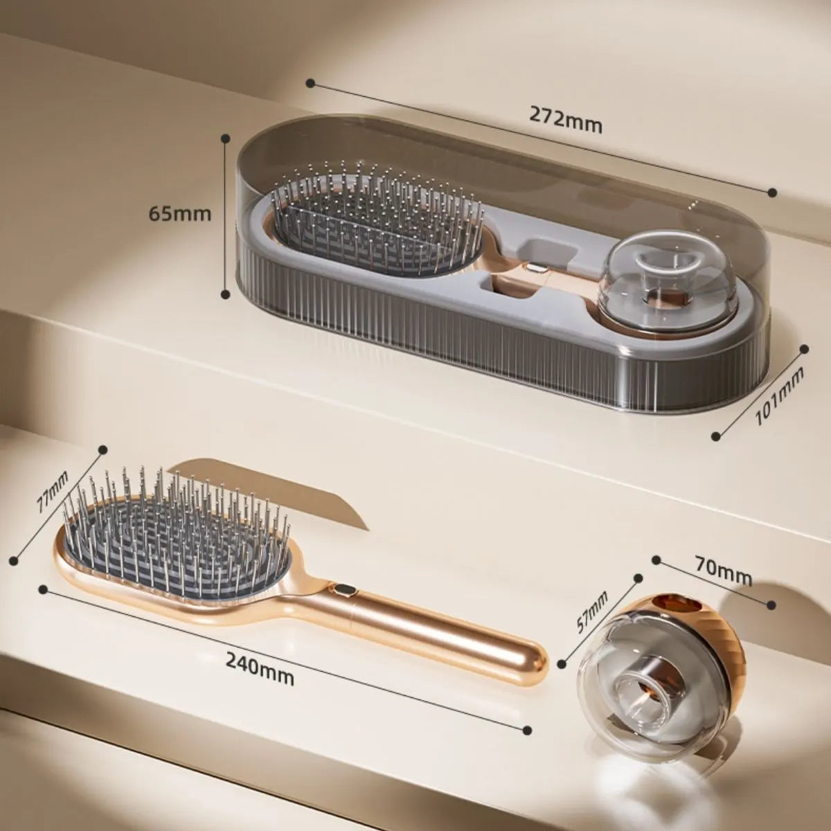 Air Cushion Massage Hair Brush Set with Wall Mount Holder Base - Golden - Image 7