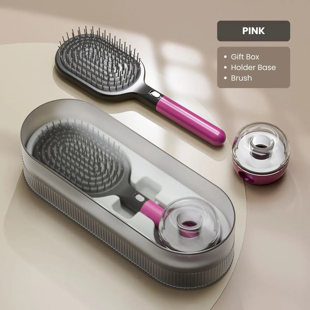 Air Cushion Massage Hair Brush Set with Wall Mount Holder Base - Pink