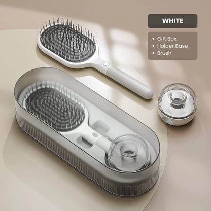 Air Cushion Massage Hair Brush Set with Wall Mount Holder Base - White