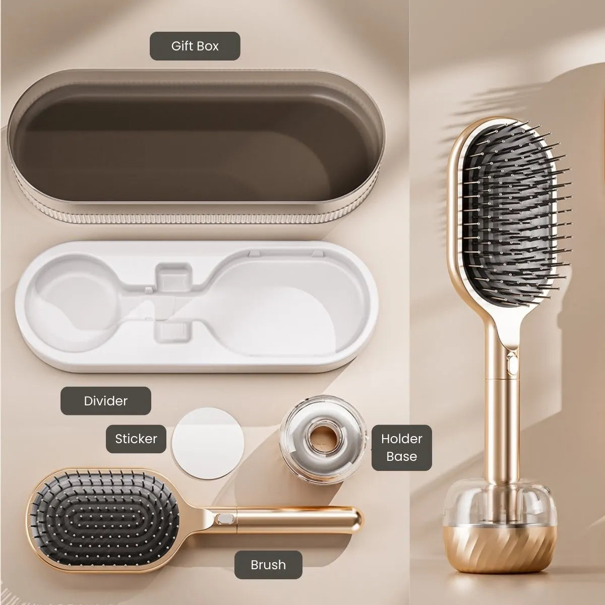 Air Cushion Massage Hair Brush Set with Wall Mount Holder Base - White - Image 7