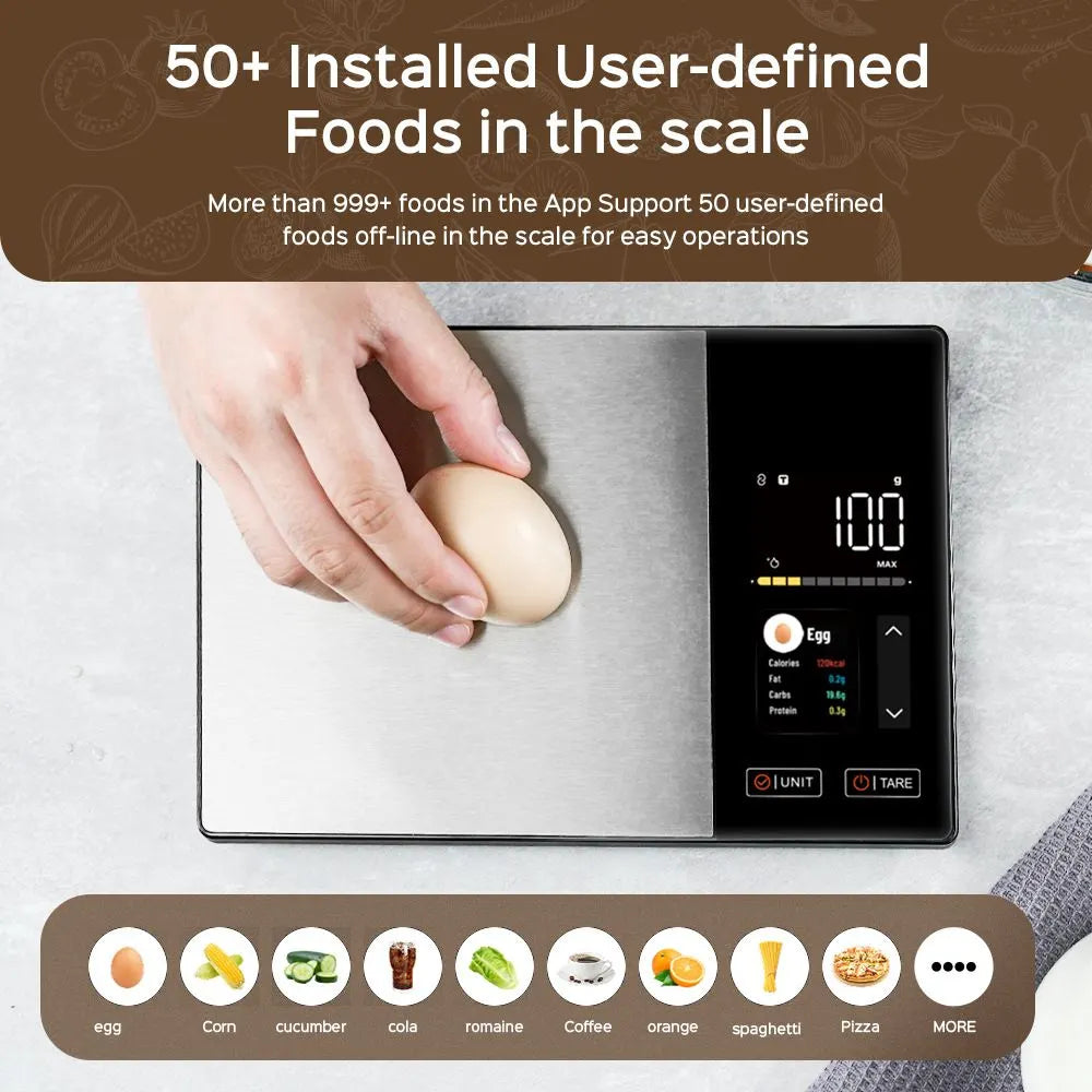 Smart Digital Food Kitchen Scale with Nutritional Calculator, On-Screen Nutrient Info, Free App for Calorie & Macro Tracking, AI Scan, Personal Goals, for Weight Loss and Keto, 11lb/5kg - Image 4