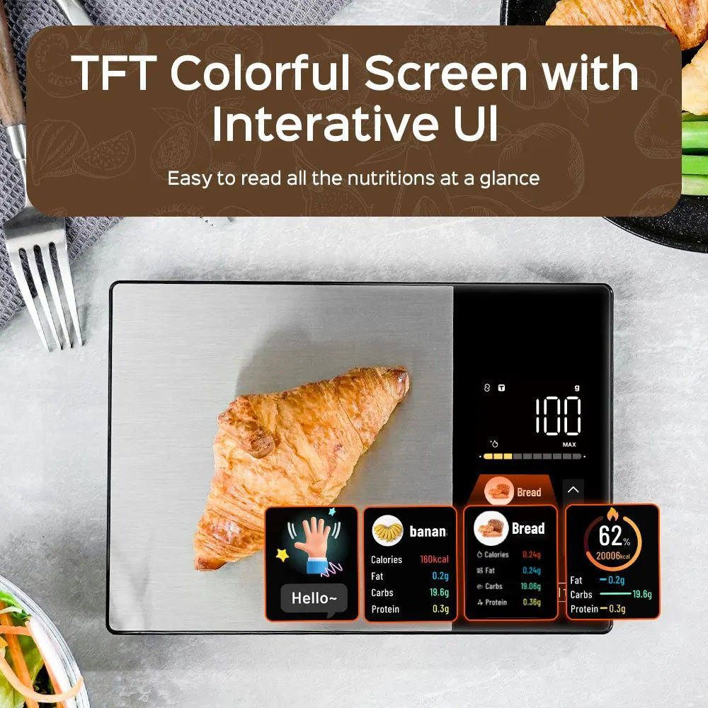 Smart Digital Food Kitchen Scale with Nutritional Calculator, On-Screen Nutrient Info, Free App for Calorie & Macro Tracking, AI Scan, Personal Goals, for Weight Loss and Keto, 11lb/5kg - Image 6