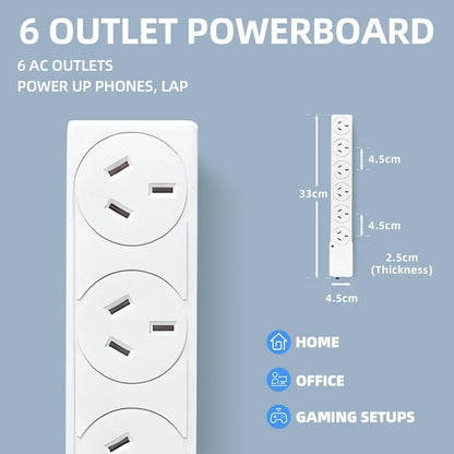6 Outlet Power Board With Surge Protection 1M Lead Cable - Image 5