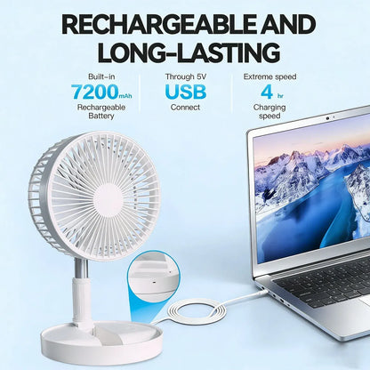 Folding Telescopic 4.5W Portable Height/Tilt Adjustable Rechargeable Cordless Fan - Image 3