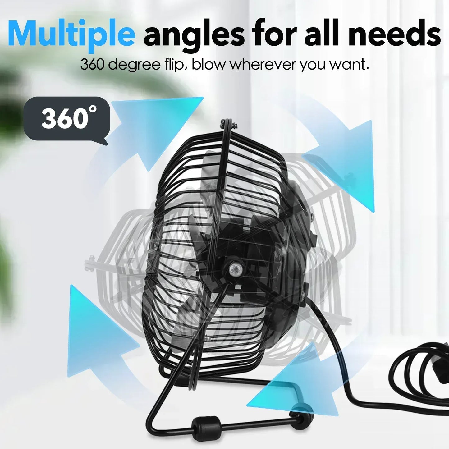 360° Tilt Adjustable USB Portable Mini Desk Fan - Image 2