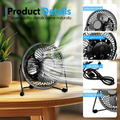 360° Tilt Adjustable USB Portable Mini Desk Fan - Image 5