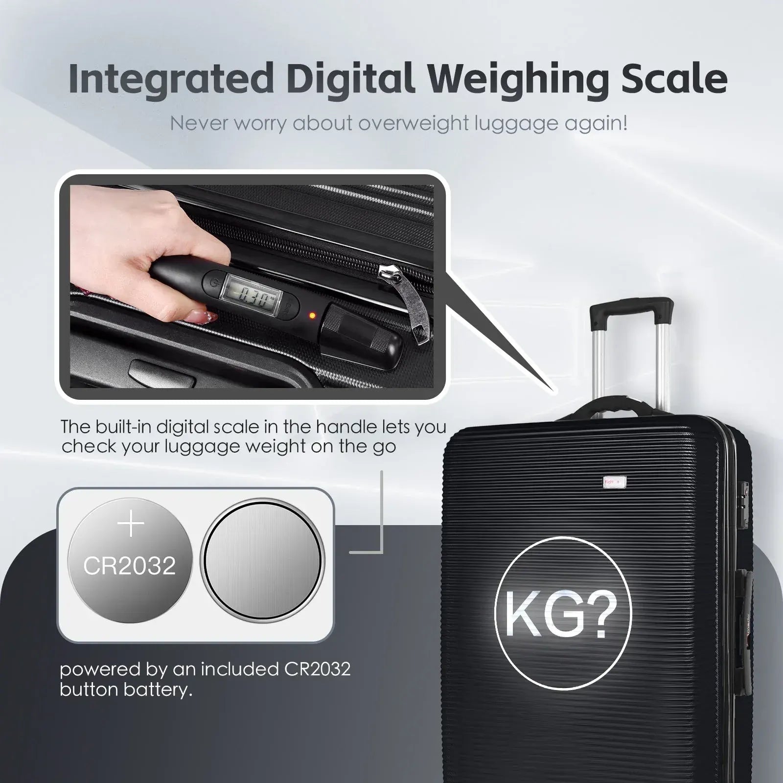 24" Digital Weighing Scale and USB Charging Port Lightweight Luggage Suitcase Silver Black - Image 2