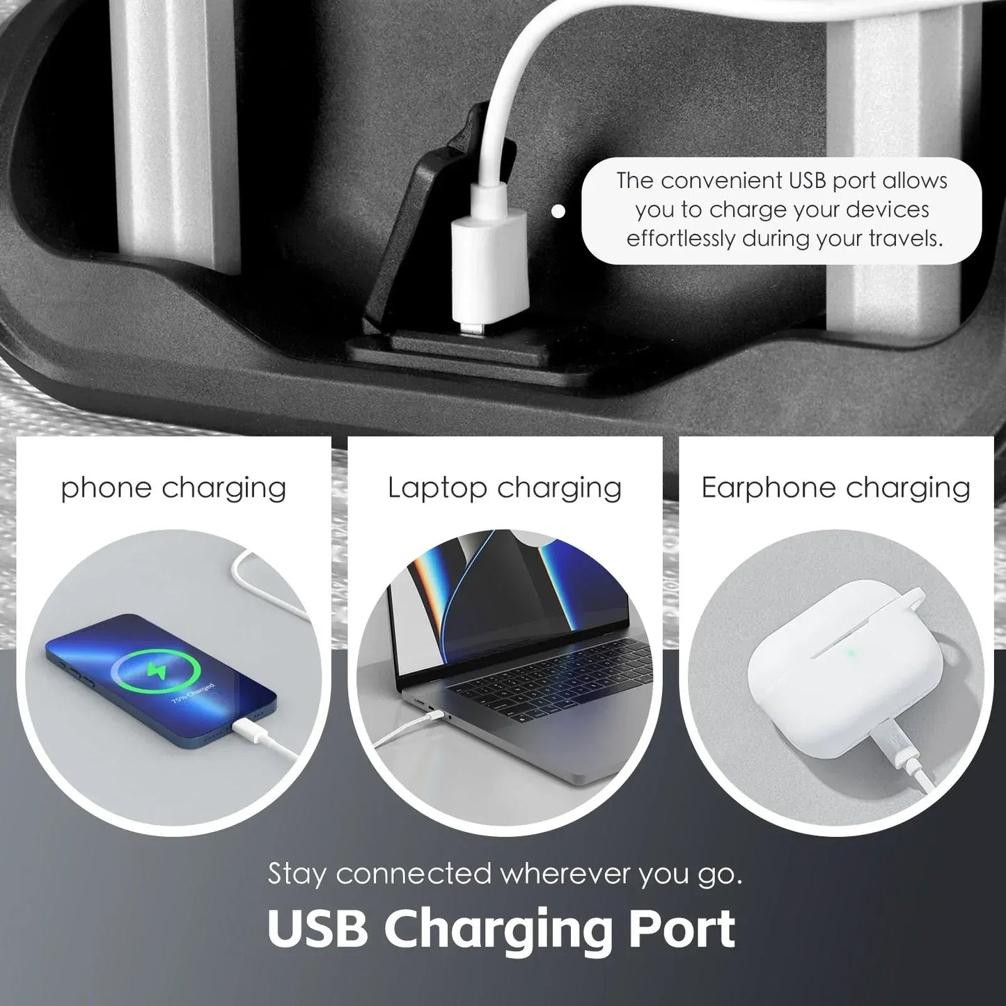 24" Digital Weighing Scale and USB Charging Port Lightweight Luggage Suitcase Silver Black - Image 3
