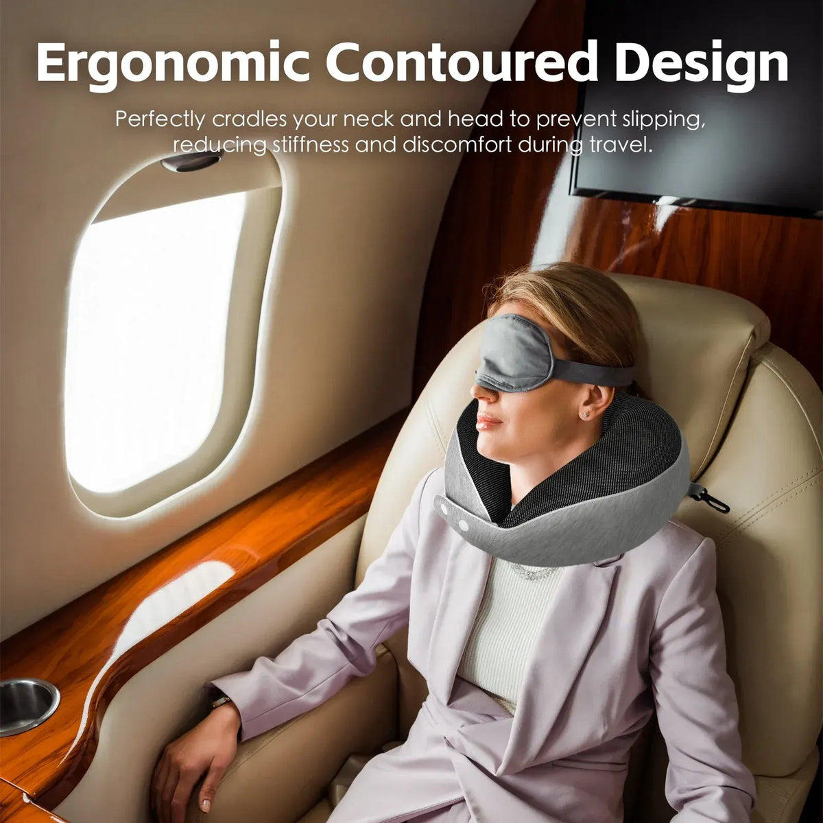 Foldable Memory Foam Travel Neck Pillow Ergonomic Support Washable Cover 2-Button Closure Compact for Plane Car Office(25x25x9cm)