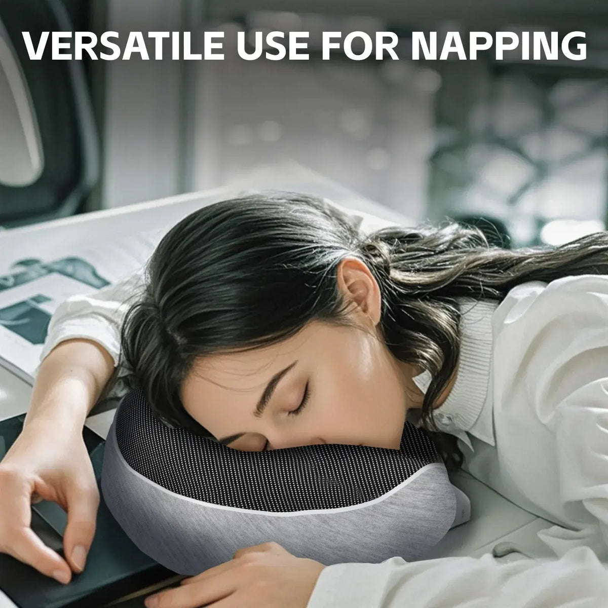 Foldable Memory Foam Travel Neck Pillow Ergonomic Support Washable Cover 2-Button Closure Compact for Plane Car Office(25x25x9cm) - Image 2