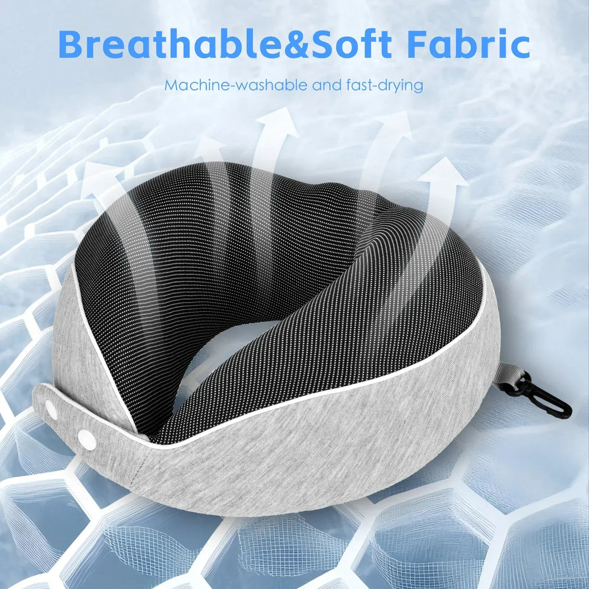 Foldable Memory Foam Travel Neck Pillow Ergonomic Support Washable Cover 2-Button Closure Compact for Plane Car Office(25x25x9cm) - Image 3