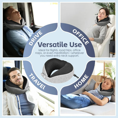 Foldable Memory Foam Travel Neck Pillow Ergonomic Support Washable Cover 2-Button Closure Compact for Plane Car Office(25x25x9cm) - Image 4