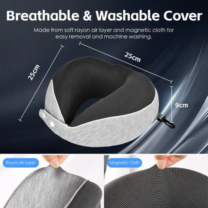 Foldable Memory Foam Travel Neck Pillow Ergonomic Support Washable Cover 2-Button Closure Compact for Plane Car Office(25x25x9cm) - Image 5