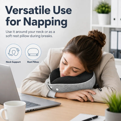 Foldable Memory Foam Travel Neck Pillow Ergonomic Support Washable Cover 2-Button Closure Compact for Plane Car Office(25x25x9cm) - Image 6