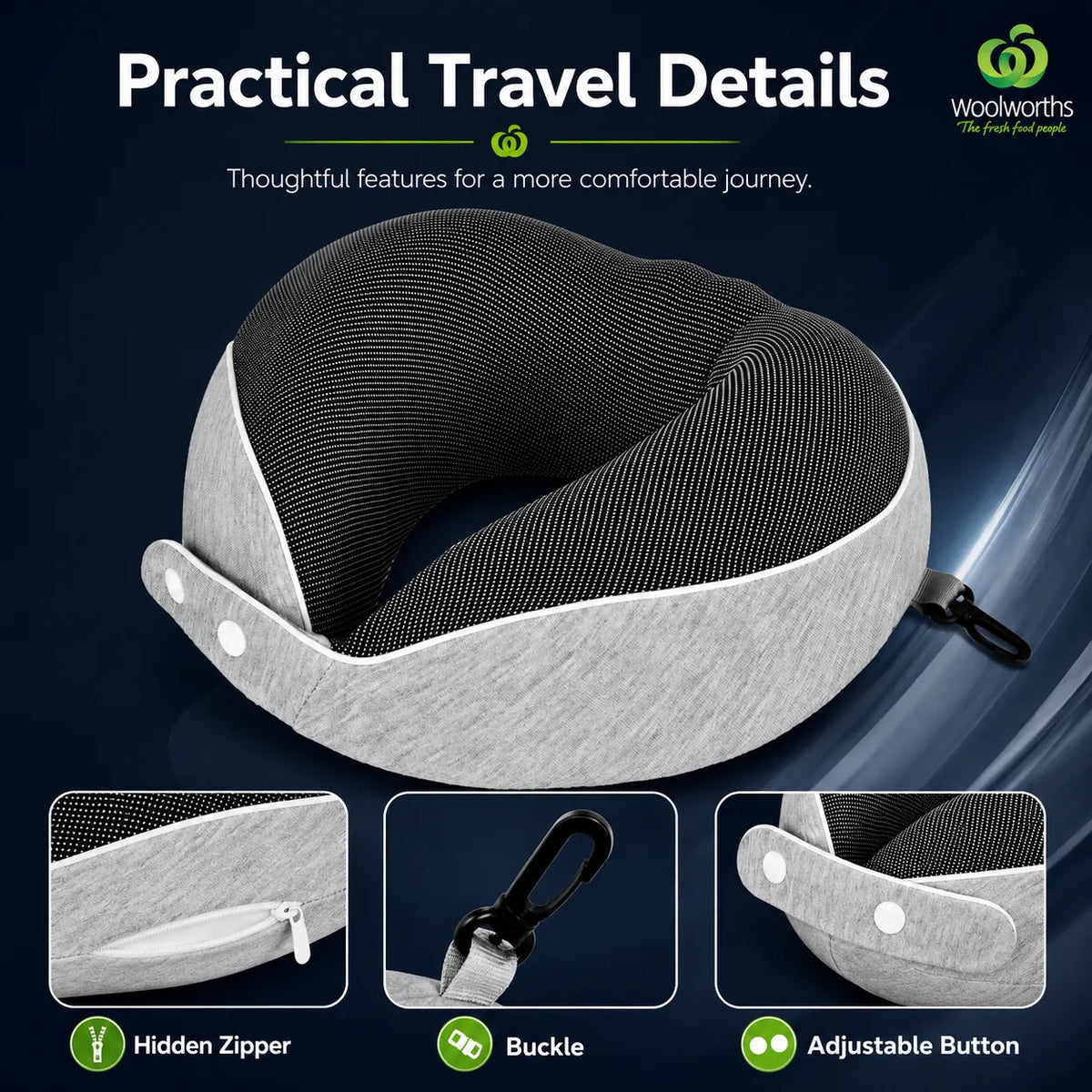 Foldable Memory Foam Travel Neck Pillow Ergonomic Support Washable Cover 2-Button Closure Compact for Plane Car Office(25x25x9cm) - Image 9