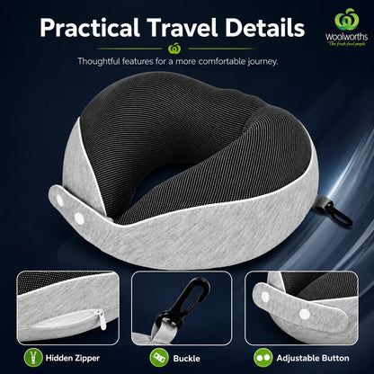 Foldable Memory Foam Travel Neck Pillow Ergonomic Support Washable Cover 2-Button Closure Compact for Plane Car Office(25x25x9cm) - Image 9