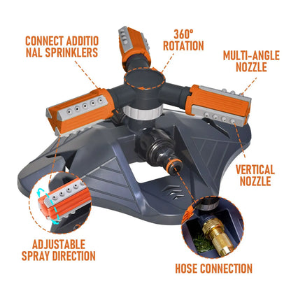 2 PCS Garden Sprinkler, 360° Rotating Lawn & Garden Water Sprinkler, 3-Arm Adjustable, 36 Nozzles, 200㎡ Coverage, Quick Connect - Image 3