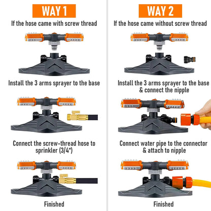 2 PCS Garden Sprinkler, 360° Rotating Lawn & Garden Water Sprinkler, 3-Arm Adjustable, 36 Nozzles, 200㎡ Coverage, Quick Connect - Image 5