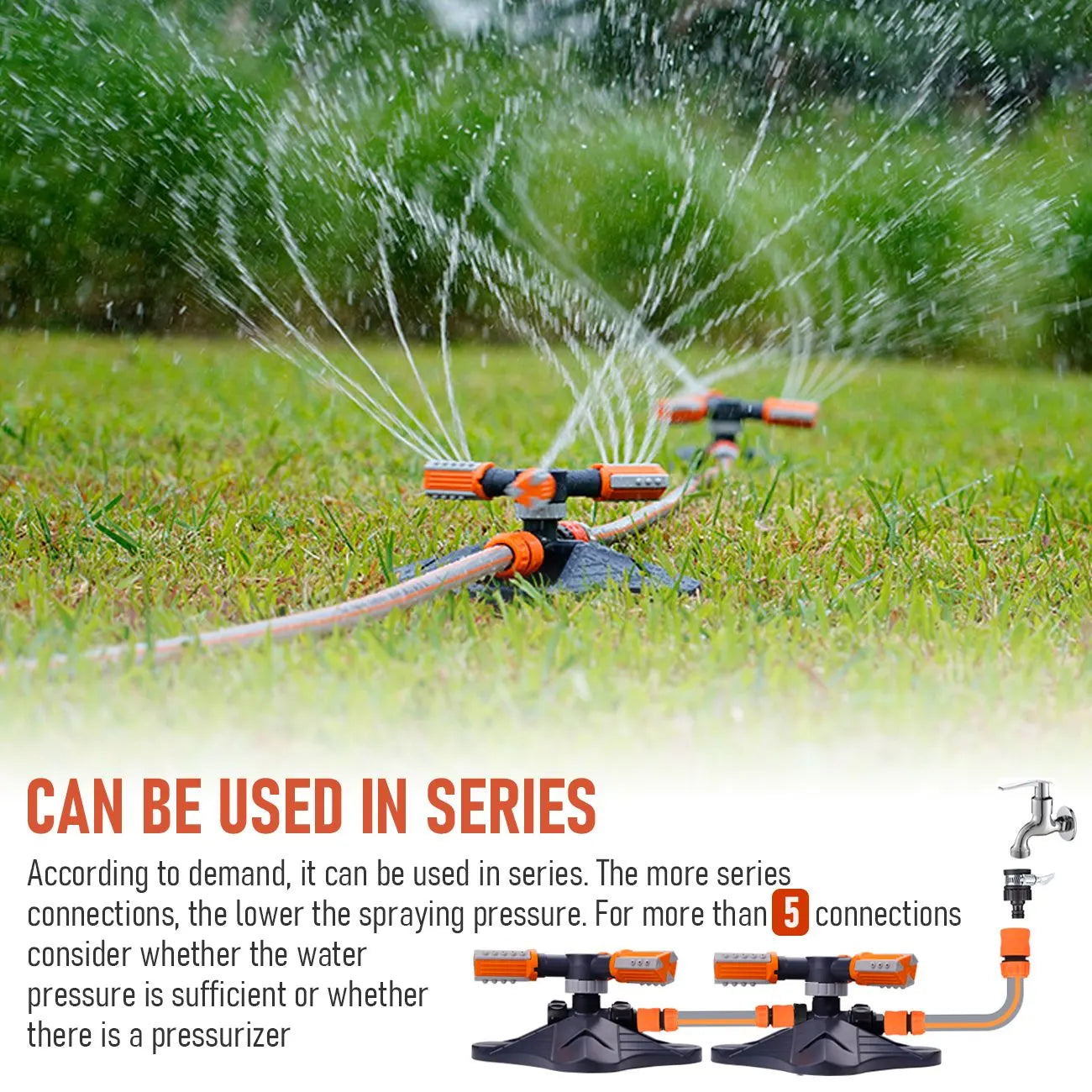 2 PCS Garden Sprinkler, 360° Rotating Lawn & Garden Water Sprinkler, 3-Arm Adjustable, 36 Nozzles, 200㎡ Coverage, Quick Connect - Image 6