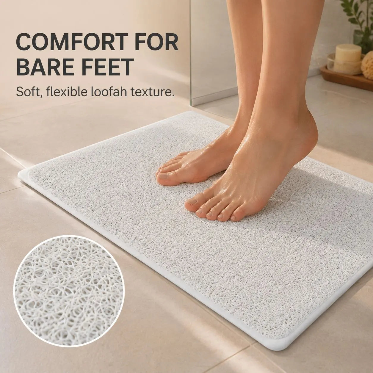 2 Pack Non-Slip Loofah Shower Mats 75x44cm Bathroom Bath Mat Machine Washable with Suction Caps Quick Drain - Image 5