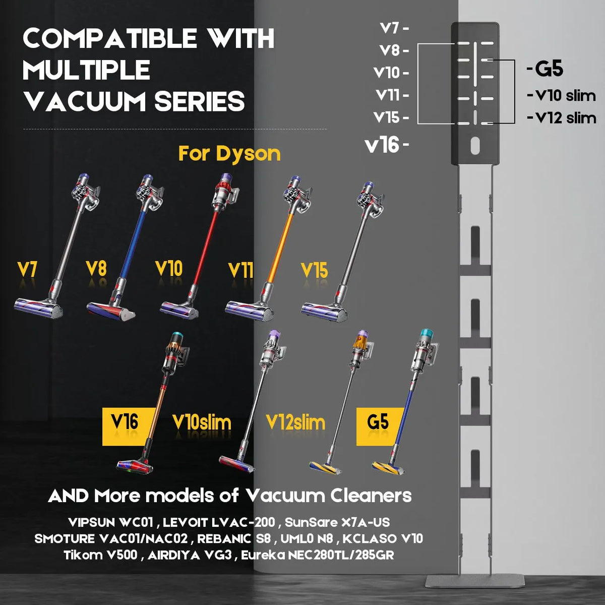 Mershine Vacuum Stand for Dyson V16 G5 V15 V11 V10 V8 V7 V6, Carbon Steel Cordless Vacuum Holder - Image 4