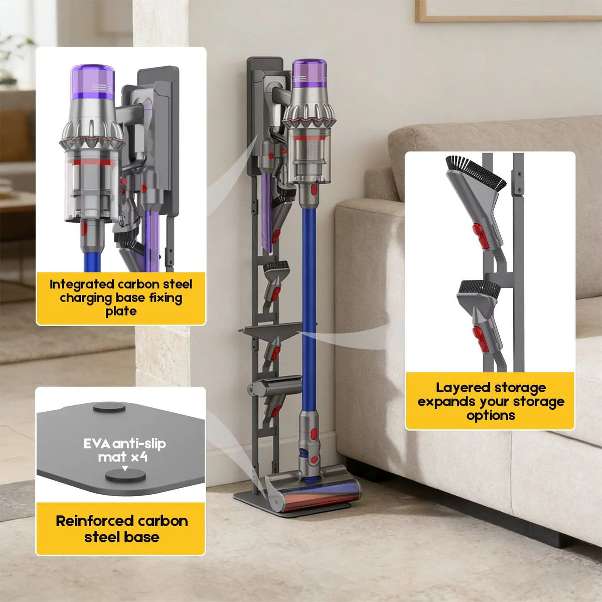 Mershine Vacuum Stand for Dyson V16 G5 V15 V11 V10 V8 V7 V6, Carbon Steel Cordless Vacuum Holder - Image 6