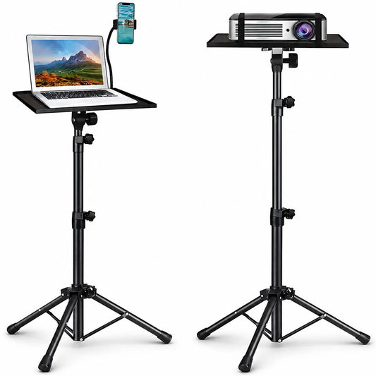 Adjustable Projector Stand with 360° Phone Holder, 57–125cm Folding Tripod Floor Stand for Laptop, Tablet & Projector