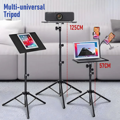 Adjustable Projector Stand with 360° Phone Holder, 57–125cm Folding Tripod Floor Stand for Laptop, Tablet & Projector - Image 2